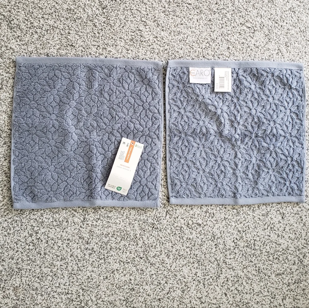 NWT 2 Washcloths Blue With Floral design By CARO
